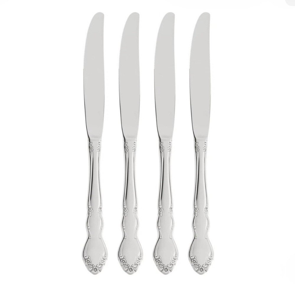 Oneida Dover Dinner Knives Set of 4 18/10 Stainless Steel Floral Scroll New